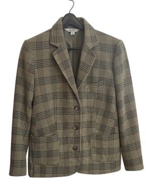 L.L.Bean Wool Blend Plaid Blazer Jacket L | Dark Academia Cottagecore